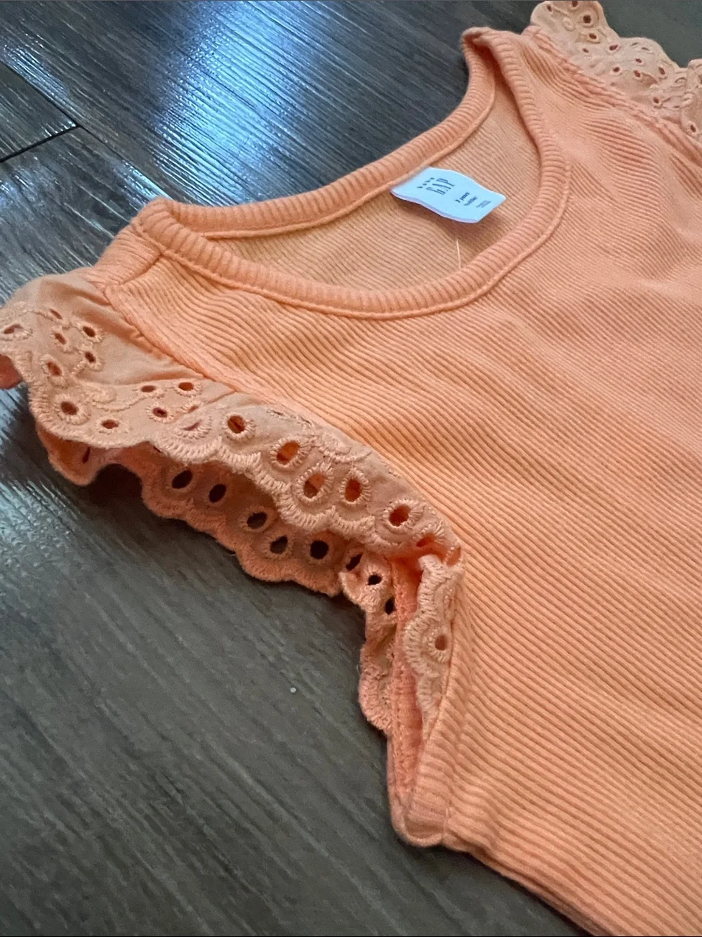 GAP Girls Orange Ribbed Tank with Eyelet Flutter Sleeves